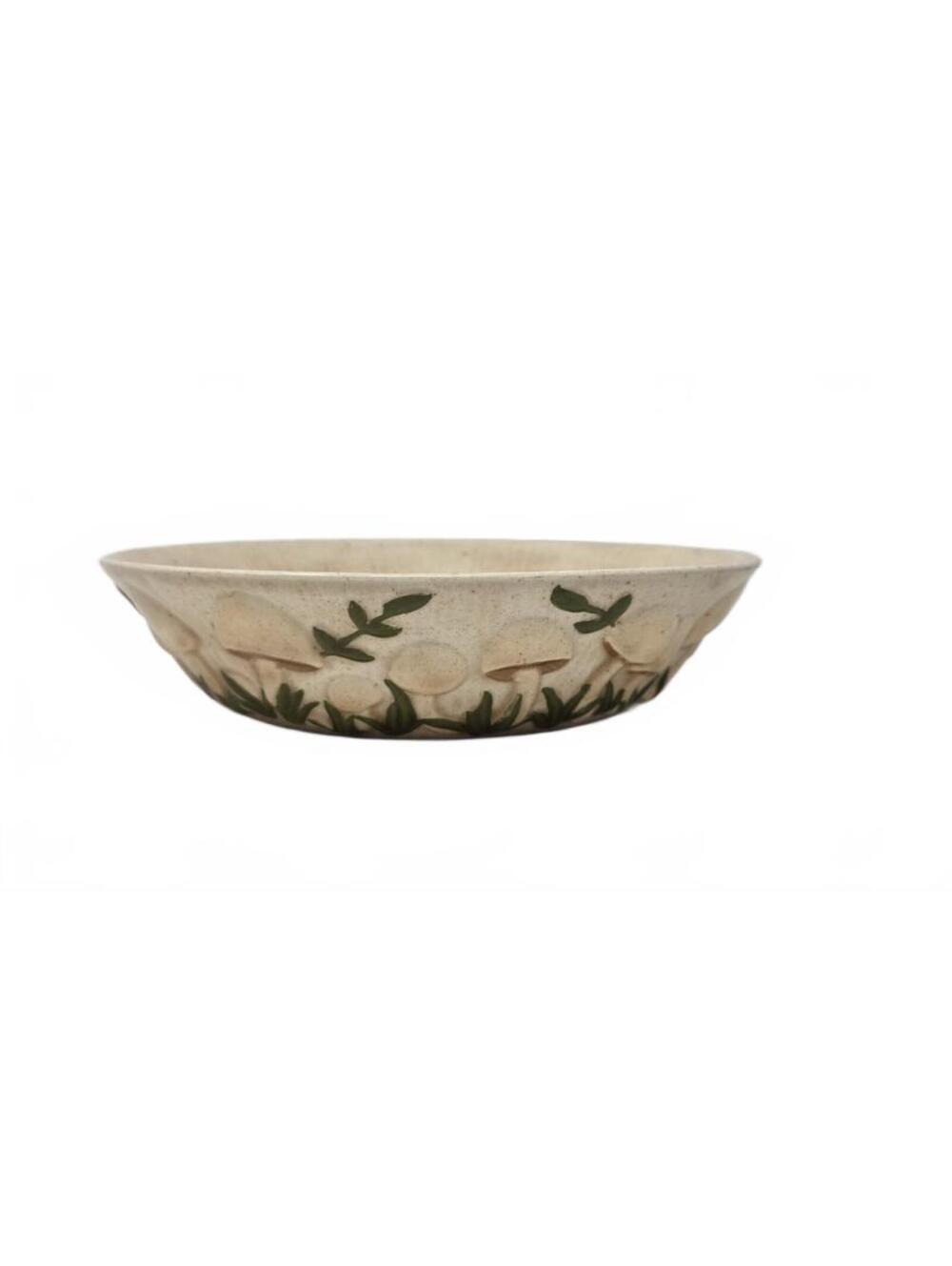 Vintage Mushroom Bowl Hand Painted Ceramic Raised Relief Woodland Decor